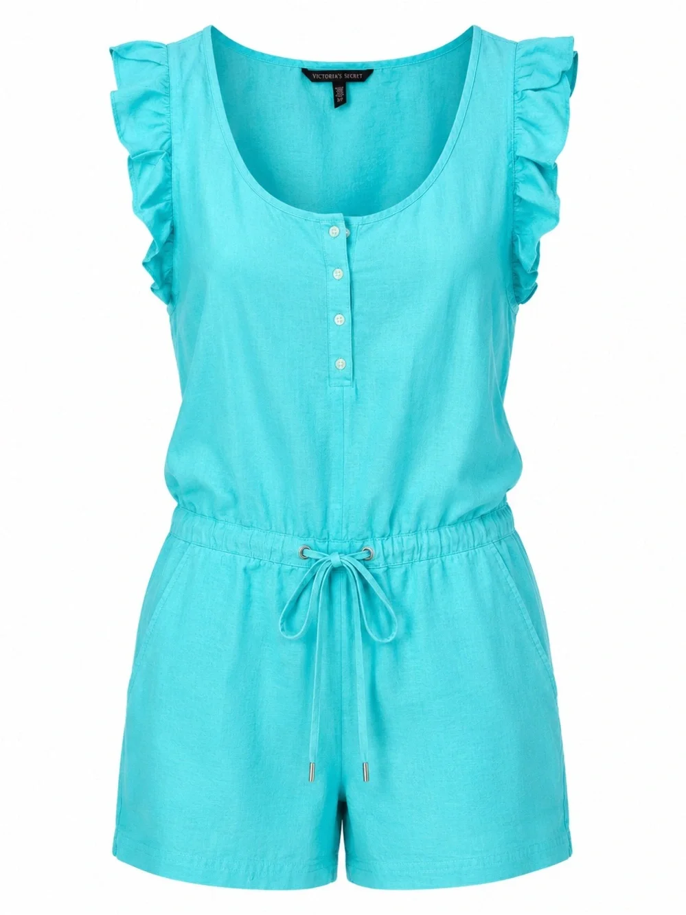 Victoria's Secret Turquoise Linen Blend Ruffle Romper Y2K Small
